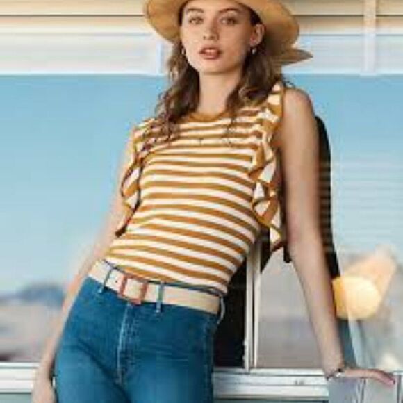 Anthropologie Jillian Flutter Sleeve Sweater Striped Size MED - Picture 1 of 8